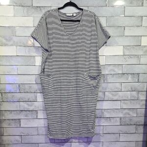 Kate Landry Black and White Striped Midi Dress